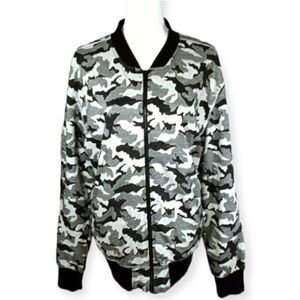 SOVEREIGN CODES CAMO BOMBER JACKET SZ.L EUC